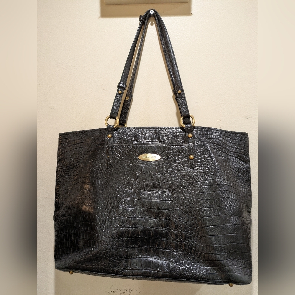 Brahmin Elegant Black Crocodile-Embossed Tote Bag